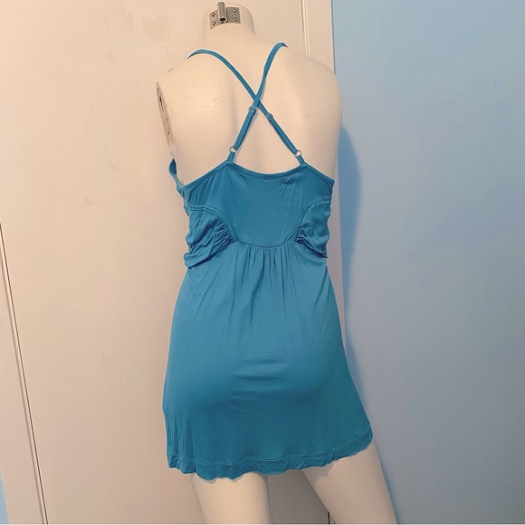 Blue Spaghetti Strap a-line Viscose Top / Mini Dress / Beach Coverup - Picture 2 of 3